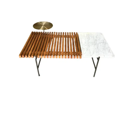 CT 1236 - Coffee Table - Marble & Timber Slatted Top with Black Base