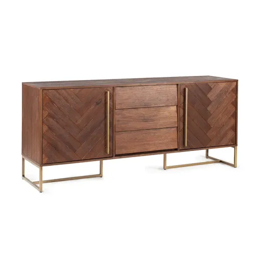 BF 3241 - Annie Series Dark Wood Buffet with 2 Herringbone Doors & 3 Drawers