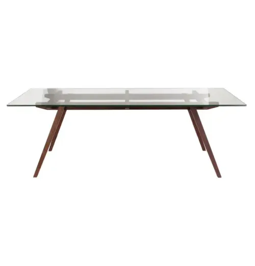 DT 7093 - Dining Table - Walnut Solid Ash Timber Base with Tempered Glass Top 