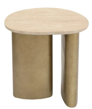ST 0035 - Side Table - Large - Travertine Sculptural with Brass Base