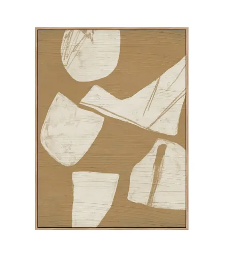 AW 0481A - Artwork - Large - Abstract Mustard & White Canvas in Natural Frame