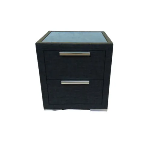Bedside Table in Charcoal Fabric with Glass Top Insert & Chrome Handles - BST 6544