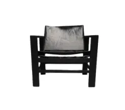 OC 0101 - Accent Chair in Black Timber & Leather with Straps 