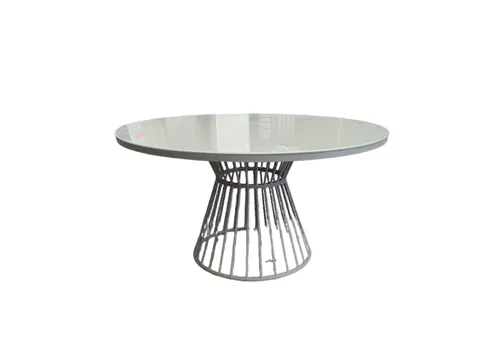 OD DT 6541 - Outdoor - Dining Table - Circular Opaque Glass Top with Brushed Grey Wired Pedestal Base