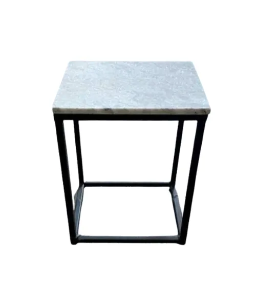 ST 3053 - Side Table - White Marble Top on Square Black Metal Legs