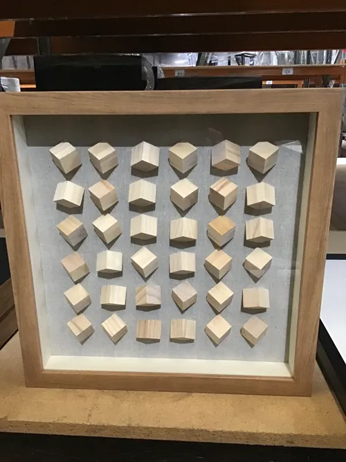 AW 1799 - Timber Cubes with Linen Background & Timber Frame - Small Artwork