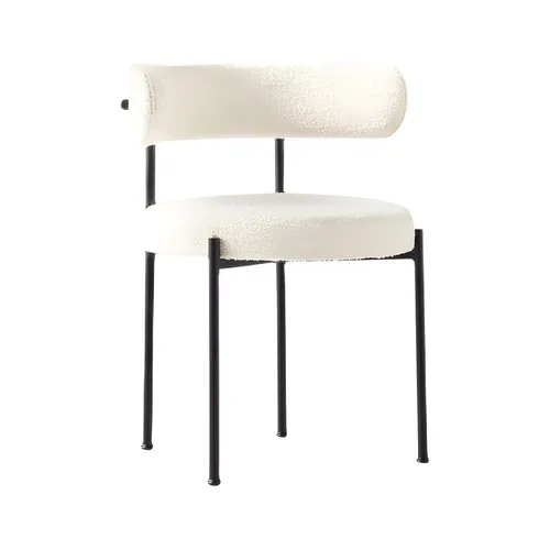 DC 0039 - Dining Chair - White Curved Boucle with Black Legs