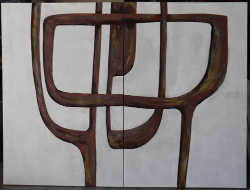 AW 0240 - Abstract Brown & Mustard Stone Textured Canvas - Oversized Artwork 