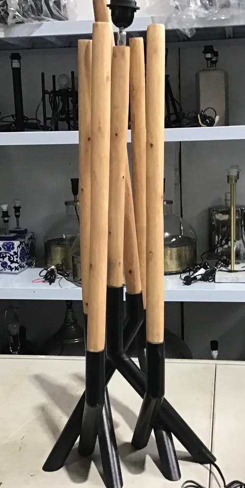 LP 9046 - Desk Lamp - Black Metal Base with Timber Stick Accents