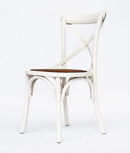 White Wood Crossback Dining Chair with Natural Rattan Seat Set