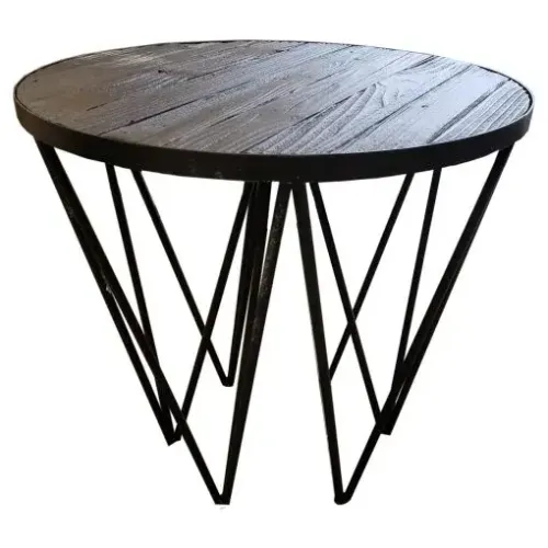 ST 0076 - Side Table - Dark Brown Wood Top on Black Metal Geometric Legs