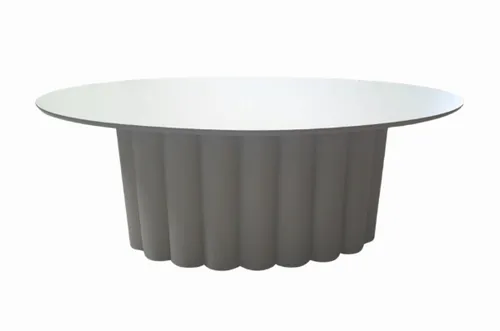 OD DT 0012 - Outdoor Dining Table - Oval Metal Dining Table with Scallop Plinth Base