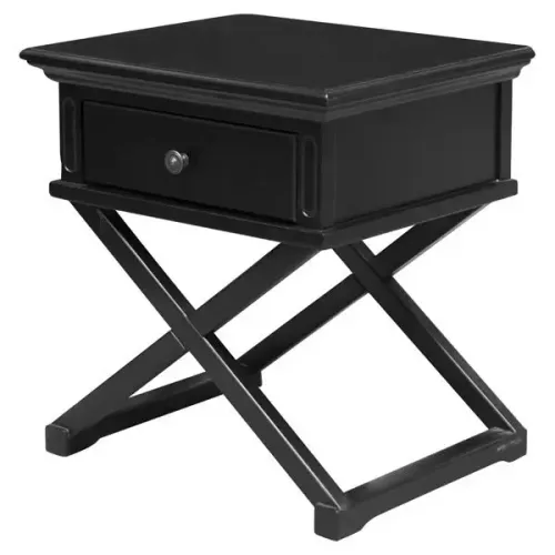 BST 6051 - Black Ornate Bedside Table with Cross Legs