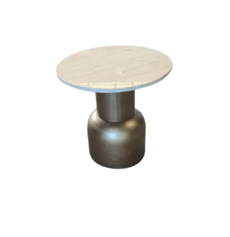 ST 0135 - Side Table - Brushed Gold Base with Beige Marble Top