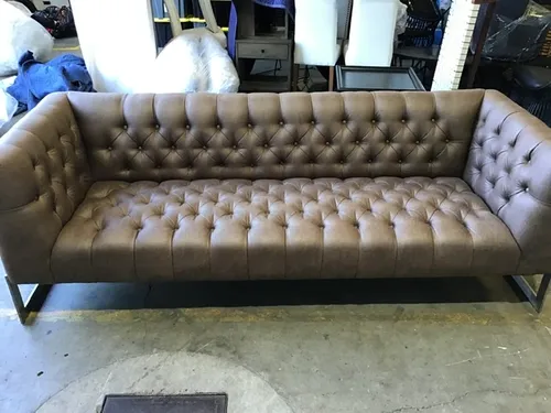 SF 8881 - Sofa - 3 Seater - Brown Leather with Button Back & Seat