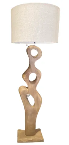 FL 0072 - Floor Lamp - Abstract Wooden with Linen Drum Shade