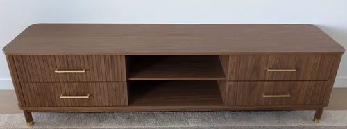 ENT 0021 - Entertainment Unit - Walnut with Brass Cap Feet