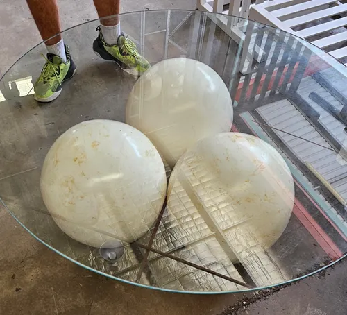 CT 0069 - Coffee Table - 3 Marble Sphere Base with Circular Glass Top