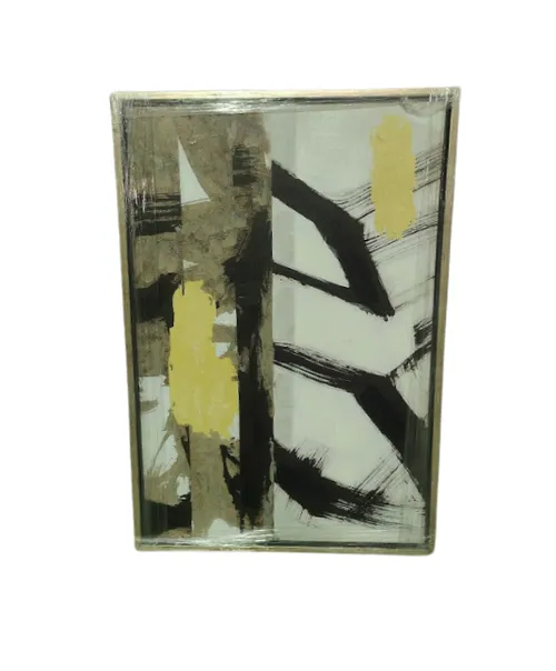 AW 0442 - Artwork - Medium - Abstract Black & Yellow in Gold Frame