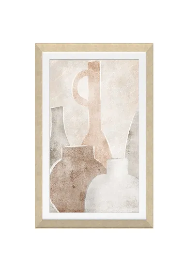 AW 0291 - Artwork - Extra Large - Wood Framed Pots Oil Painting in Neutral Tones