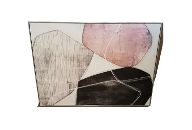 AW 7125 - Artwork - Extra Large - Pink, Black & Grey Organic Shapes with Timber Frame