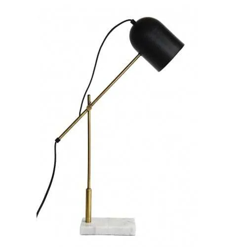 LP 0581 - Desk Lamp - White Marble Base with Gold Stem & Black Shade