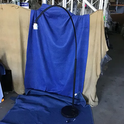 FL 7017 - Floor Lamp - Black Arched Stem with Hanging Linen Drum Shade