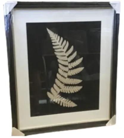 AW 1983 - Artwork - Medium - Cream Fern with Black Background & White Border with Black Frame