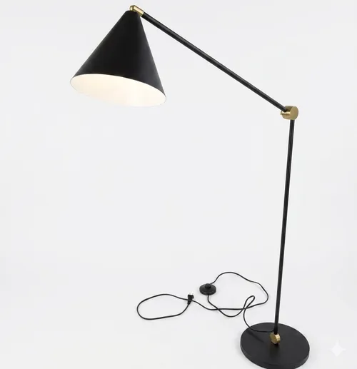 FL 7019 - Floor Lamp - Black Base & Stem with Cone Shade