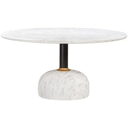 DT 0023 - Dining Table - Round White Marble Top & Base with Gold Rimmed Black Stem