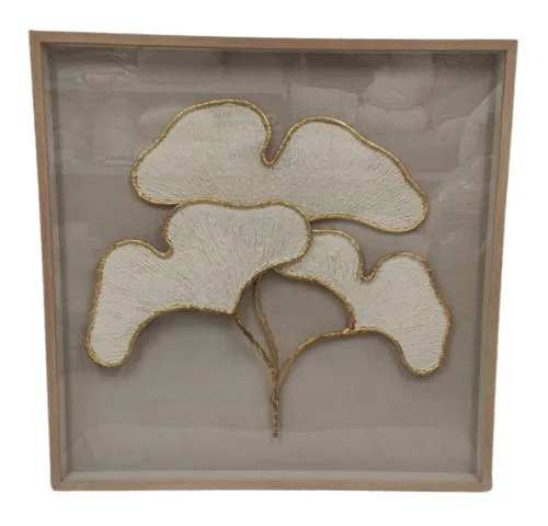 AW 0378 - Artwork - Extra Large - Glass Encased Gold & White Acrylic Flower Petals