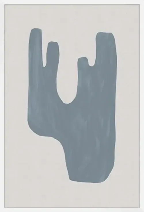 AW 0512A - Blue Cactus Shaped Print in Glass with White Frame - Small Artwork