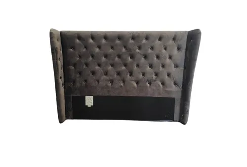 BH 6678 - Queen Bedhead - Grey/Silver Velvet Buttoned with Wrap Wing Edges
