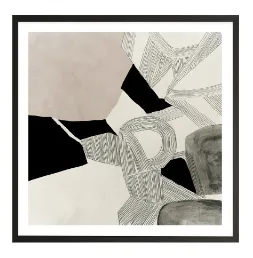 AW 0411 - Artwork - Medium - Abstract Lines & Gems Oil Paint in Glass with Black Frame