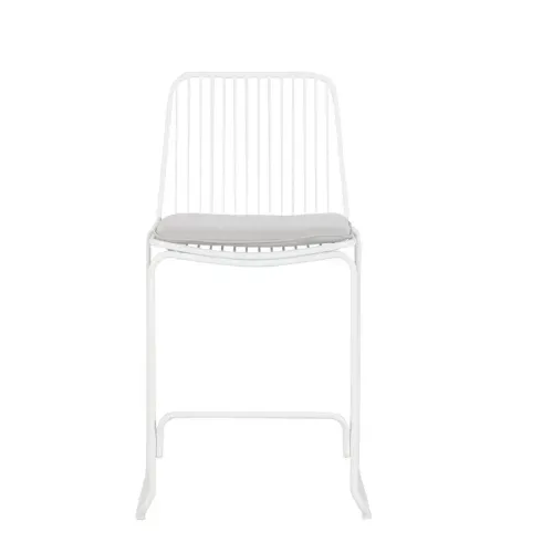 STL 0037 - Counter Stool - Outdoor White Metal Frame with White Cushion