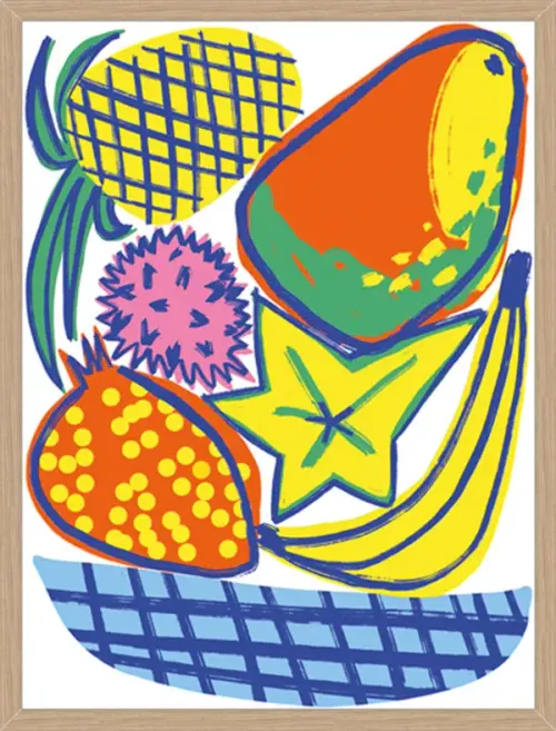 AW 0510B - Medium Artwork - Colourful Fruity Fun in Natural Frame