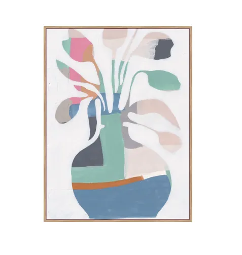 AW 0488 - Artwork - Medium - Colourful Flowers in Vase in Natural Frame