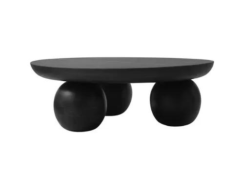 CT 0057 - Coffee Table - Circular Black Timber with 3 Spheric Legs