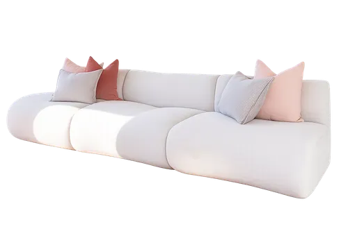 SF 0022 - Modular Sofa - Sugar White Curved Bubble Profile Armless 3 Piece