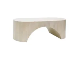 CT 0109 - Carved Arched Legs Oval Top Coffee Table in White Wash Timber