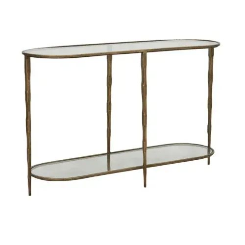 CN 0019 - Glass Oval Two Tier Console on Antique Brass Frame