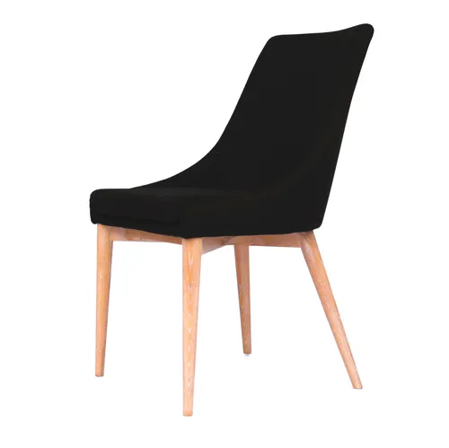 DC 0029 - Dining Chair - Midnight Black Fabric Upholstered with Light Timber Legs