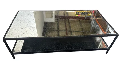 CT 0073 - Coffee Table - Rectangle Black Metal with 2 Tier Glass