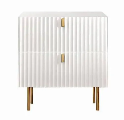 BST 7722 - Bedside Table - 2 Drawer - Xander White Timber  & Gold Detailing