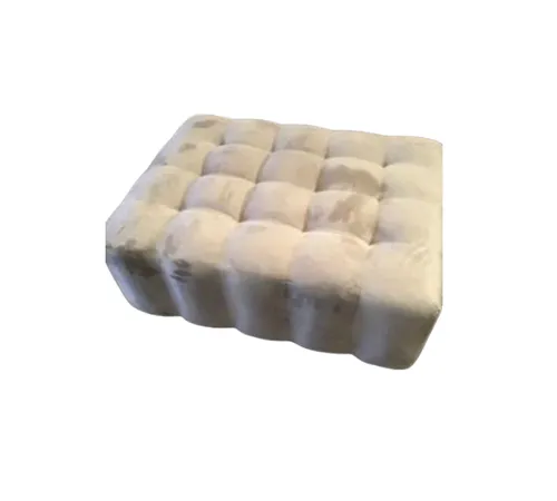 OTT 6301 - Ottoman - Fawn Velvet with Button Tufted Top & Ribbed Sides