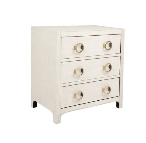 Linen Upholstered Large 3 Drawer Bedside Table with Brass Ring Handles - BST 0118