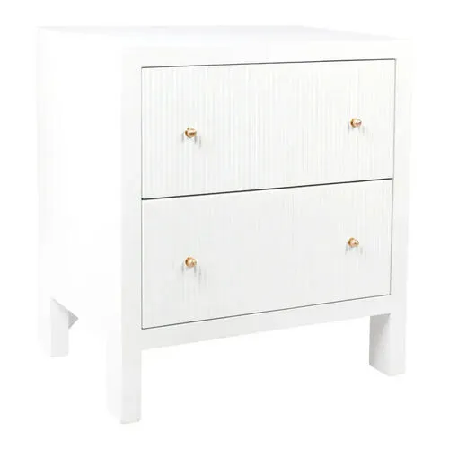 Large White Timber Fluted 2 Drawer Bedside Table with Brushed Gold Handles - BST 7869