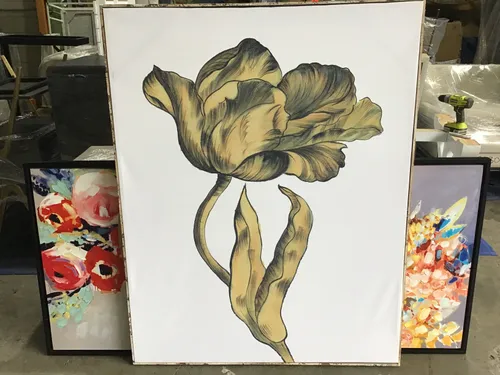 AW 1594 - Artwork - Extra Large - Golden Flower Canvas in Distressed Frame