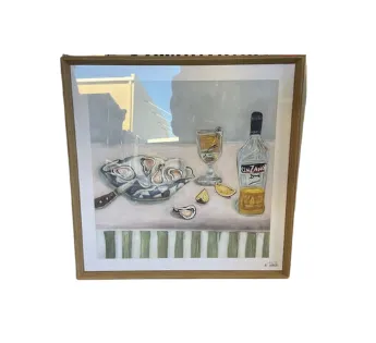 AW 0353 - Artwork - Medium - Oysters & Whiskey Framed Glass