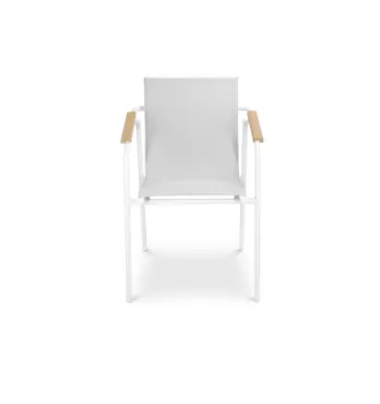 OD DC 0008 - Outdoor Dining Chair - White Nylon with White Frame & Timber Arm Rests 
